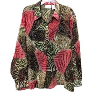 Alfred Dunner Blouse Size 18 or 1X Long Sleeve - Two Piece Set Rose Animal Print